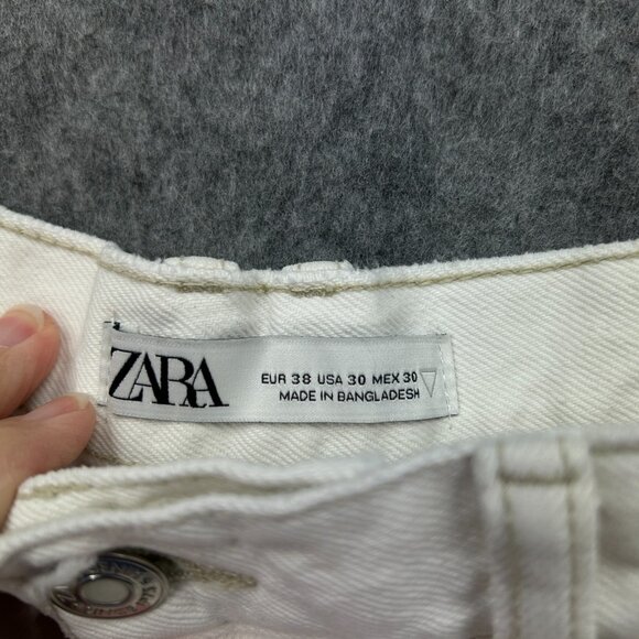 Zara High Waist Cropped Jeans Women's Size 30 Button Fly White Denim NWT - Picture 4 of 13